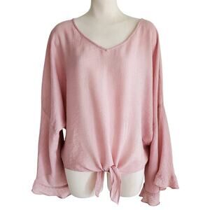 Umgee Blush Pink Crinkle Cotton Ruffle Bell Sleeve Oversized Relaxed M